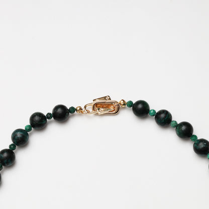 Tourmaline Round Bead, Faceted Malachite & Red Flower Agate Freeform Necklace