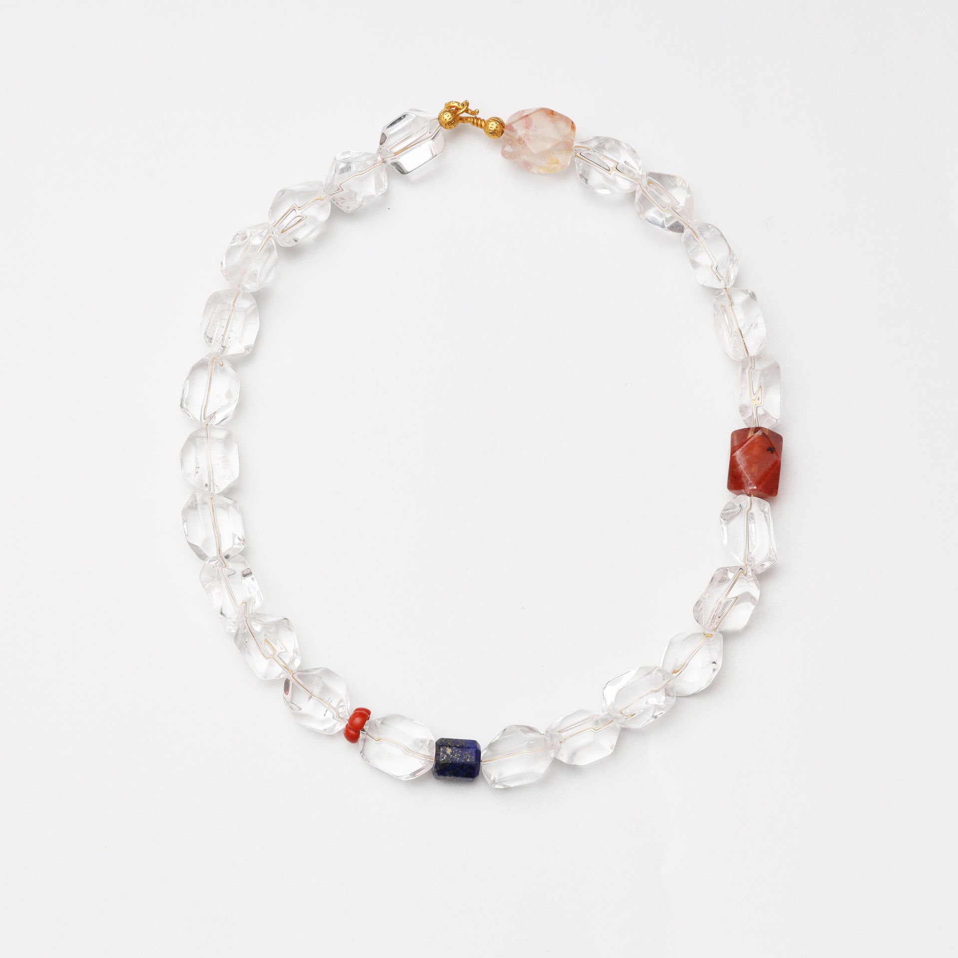 Clear Quartz Freeform, Red Flower Agate Freeform, Lapis Lazuli & Red Agate Necklace