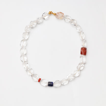 Clear Quartz Freeform, Red Flower Agate Freeform, Lapis Lazuli & Red Agate Necklace