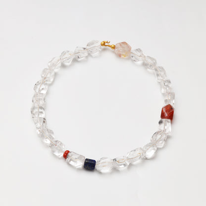 Clear Quartz Freeform, Red Flower Agate Freeform, Lapis Lazuli & Red Agate Necklace
