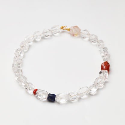 Clear Quartz Freeform, Red Flower Agate Freeform, Lapis Lazuli & Red Agate Necklace
