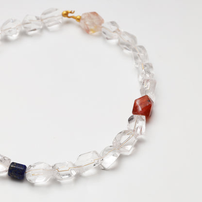 Clear Quartz Freeform, Red Flower Agate Freeform, Lapis Lazuli & Red Agate Necklace