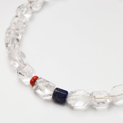 Clear Quartz Freeform, Red Flower Agate Freeform, Lapis Lazuli & Red Agate Necklace