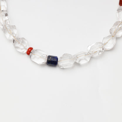 Clear Quartz Freeform, Red Flower Agate Freeform, Lapis Lazuli & Red Agate Necklace