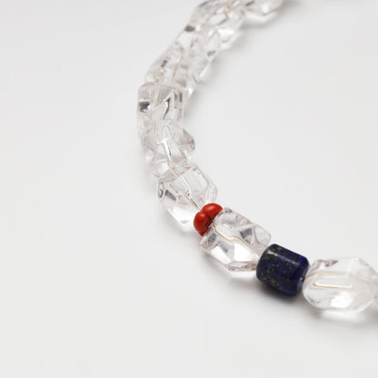 Clear Quartz Freeform, Red Flower Agate Freeform, Lapis Lazuli & Red Agate Necklace