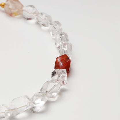 Clear Quartz Freeform, Red Flower Agate Freeform, Lapis Lazuli & Red Agate Necklace
