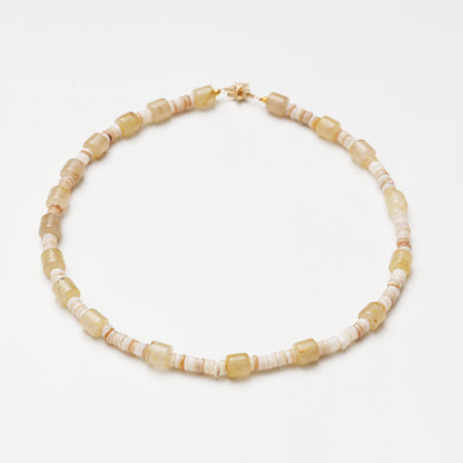 Rutilated Quartz Barrel Bead & Mother-of-Pearl Spacer Chip Necklace