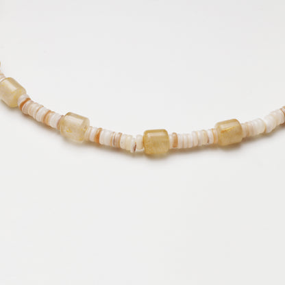 Rutilated Quartz Barrel Bead & Mother-of-Pearl Spacer Chip Necklace
