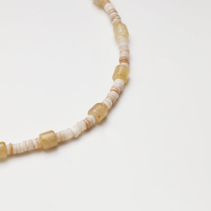 Rutilated Quartz Barrel Bead & Mother-of-Pearl Spacer Chip Necklace