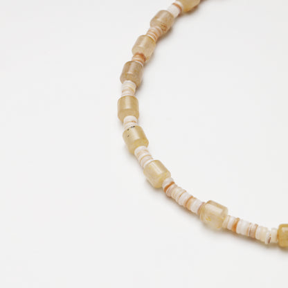 Rutilated Quartz Barrel Bead & Mother-of-Pearl Spacer Chip Necklace