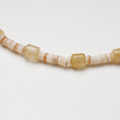 Rutilated Quartz Barrel Bead & Mother-of-Pearl Spacer Chip Necklace