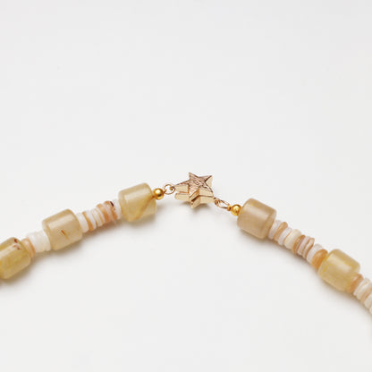 Rutilated Quartz Barrel Bead & Mother-of-Pearl Spacer Chip Necklace
