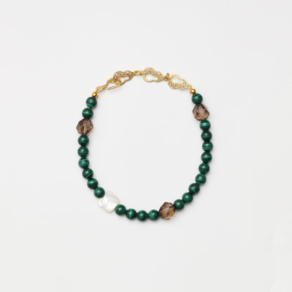 Malachite Round Bead, Smoky Quartz Diamond & Bear Decor Bracelet