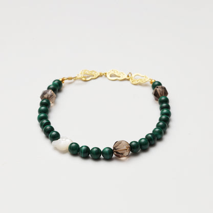 Malachite Round Bead, Smoky Quartz Diamond & Bear Decor Bracelet