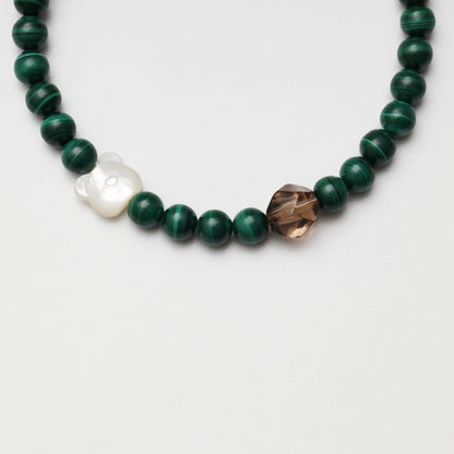 Malachite Round Bead, Smoky Quartz Diamond & Bear Decor Bracelet