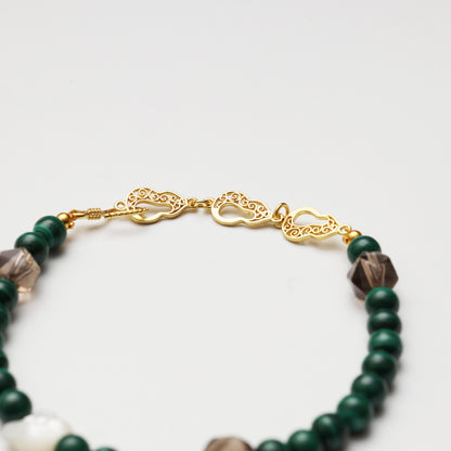 Green Phantom Quartz, Citrine & Mother-of-Pearl Barrel Bead Bracelet