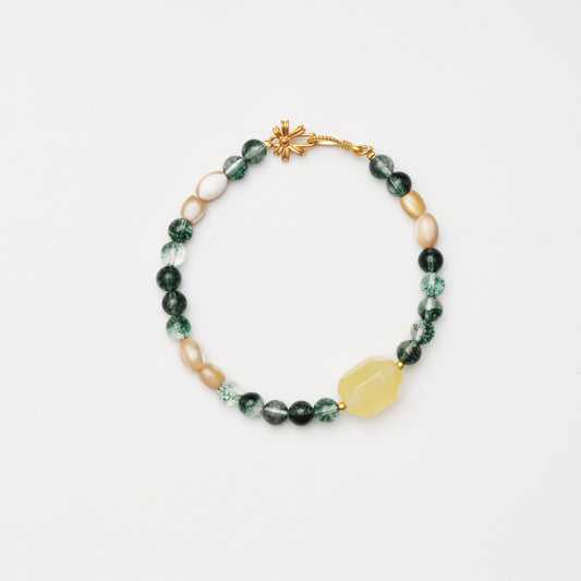 Green Phantom Quartz, Citrine & Mother-of-Pearl Barrel Bead Bracelet