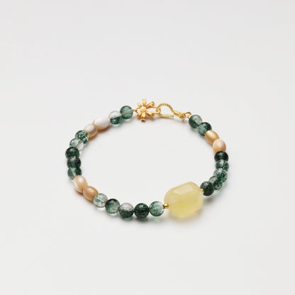 Green Phantom Quartz, Citrine & Mother-of-Pearl Barrel Bead Bracelet