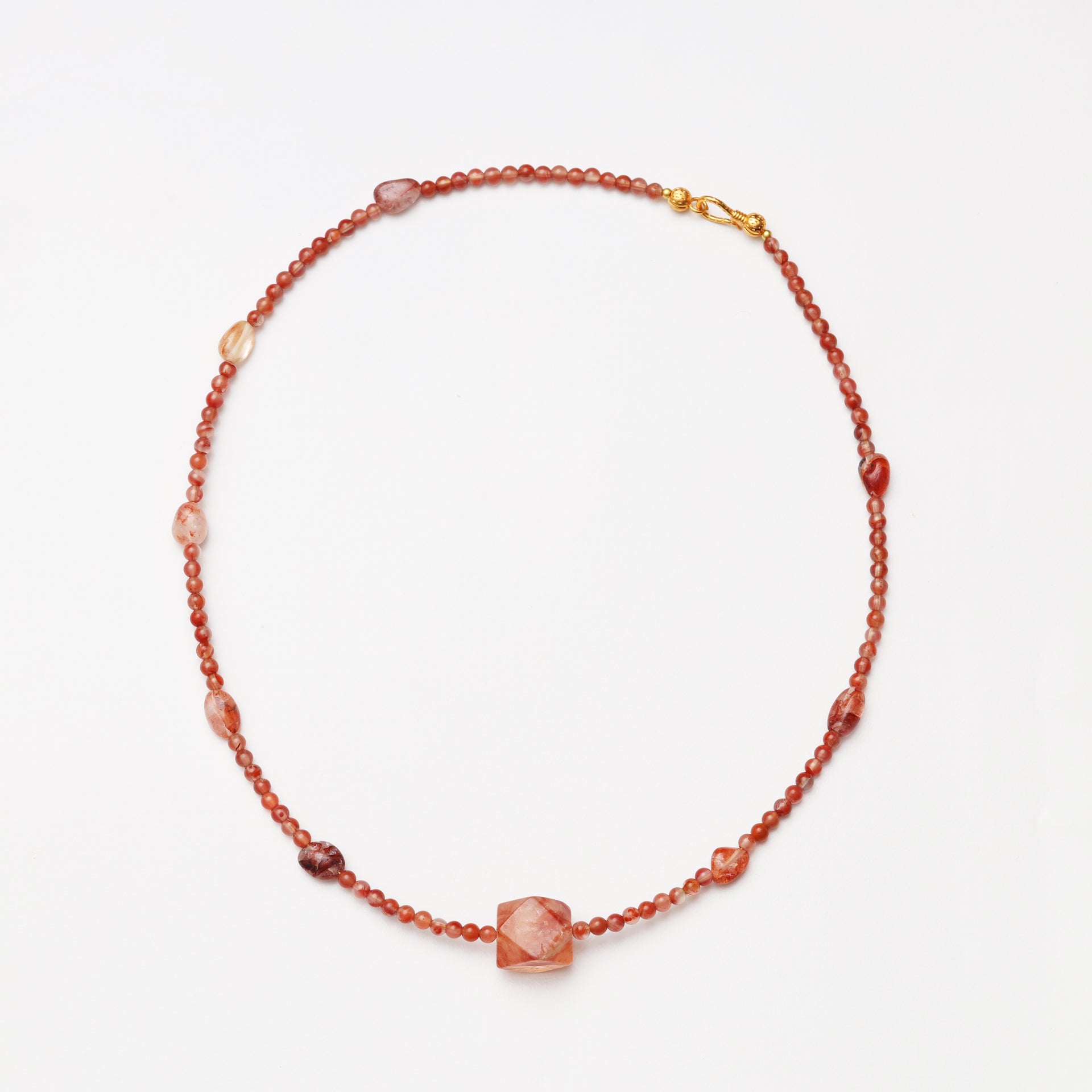 Tiny Red Agate Round Bead & Red Flower Agate Freeform Necklace