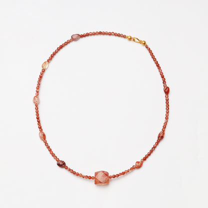 Tiny Red Agate Round Bead & Red Flower Agate Freeform Necklace