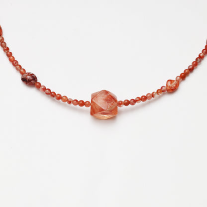 Tiny Red Agate Round Bead & Red Flower Agate Freeform Necklace