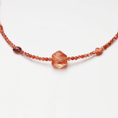 Tiny Red Agate Round Bead & Red Flower Agate Freeform Necklace