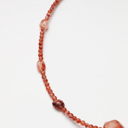 Tiny Red Agate Round Bead & Red Flower Agate Freeform Necklace