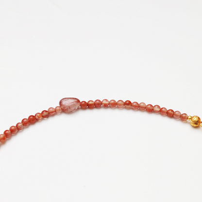 Tiny Red Agate Round Bead & Red Flower Agate Freeform Necklace