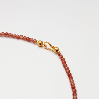 Tiny Red Agate Round Bead & Red Flower Agate Freeform Necklace