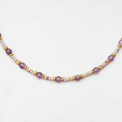 Amethyst Round Bead & Blue Snake Skin Stone Abacus Bead Necklace