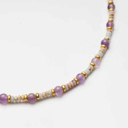 Amethyst Round Bead & Blue Snake Skin Stone Abacus Bead Necklace