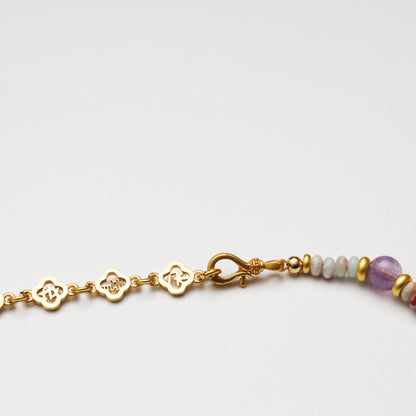 Amethyst Round Bead & Blue Snake Skin Stone Abacus Bead Necklace