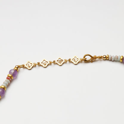 Amethyst Round Bead & Blue Snake Skin Stone Abacus Bead Necklace
