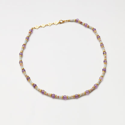 Amethyst Round Bead & Blue Snake Skin Stone Abacus Bead Necklace