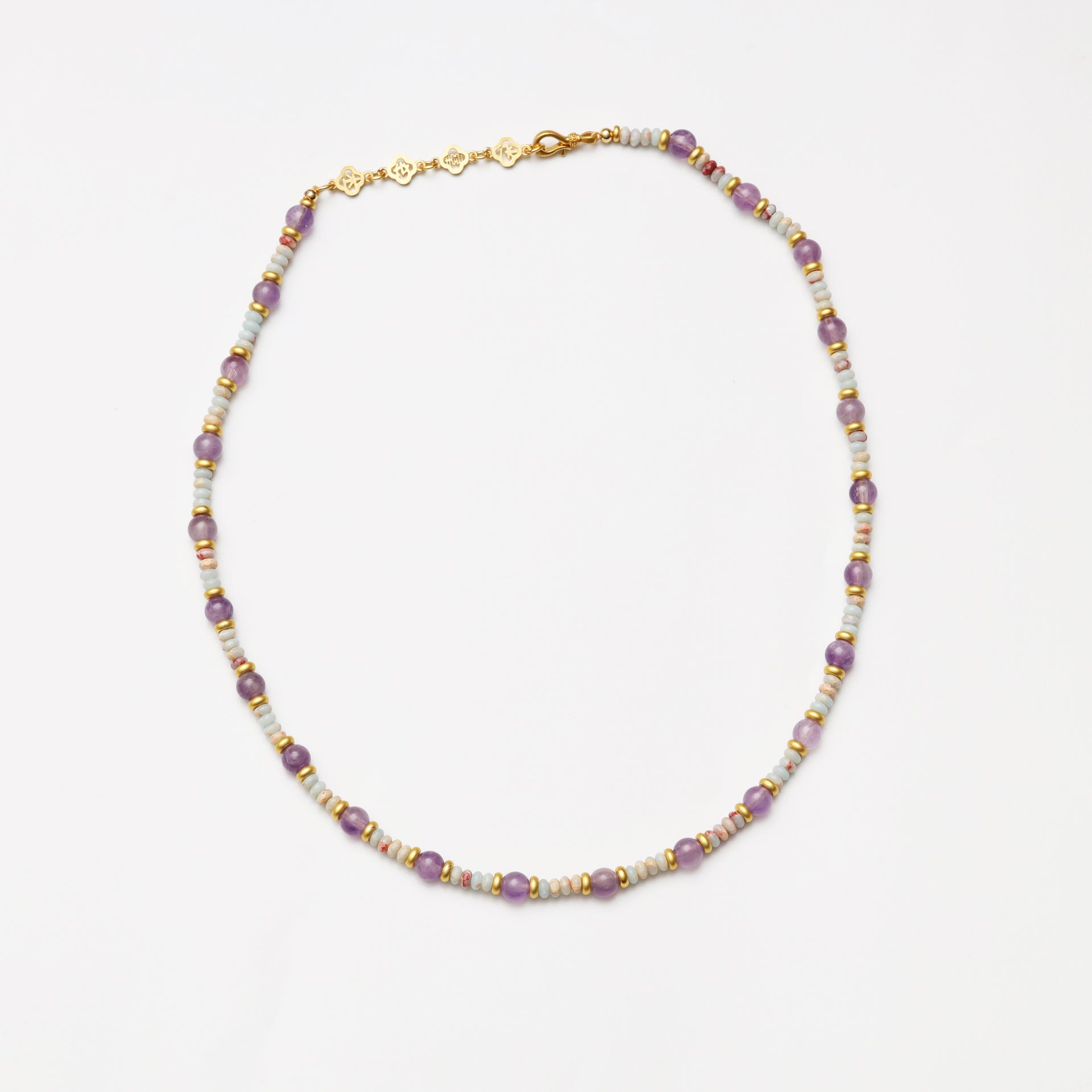 Amethyst Round Bead & Blue Snake Skin Stone Abacus Bead Necklace