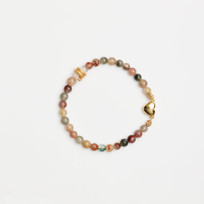 Multicolored Rutilated Quartz Round Bead & Clear Quartz Barrel Bead Decor Bracelet