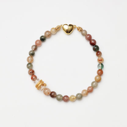 Multicolored Rutilated Quartz Round Bead & Clear Quartz Barrel Bead Decor Bracelet