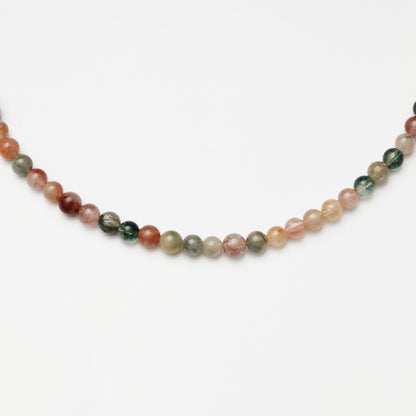 Multicolored Rutilated Quartz Round Bead, Clear Quartz Barrel Bead & Lapis Lazuli Necklace
