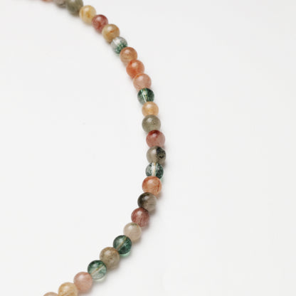 Multicolored Rutilated Quartz Round Bead, Clear Quartz Barrel Bead & Lapis Lazuli Necklace