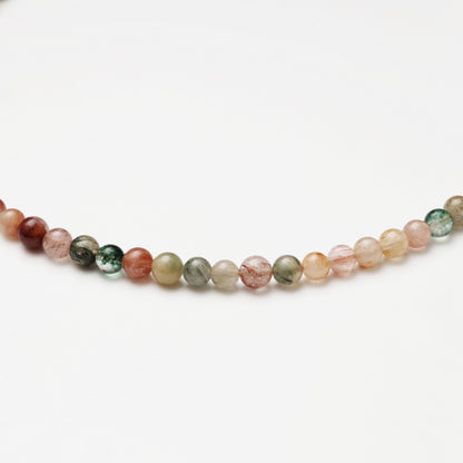Multicolored Rutilated Quartz Round Bead, Clear Quartz Barrel Bead & Lapis Lazuli Necklace