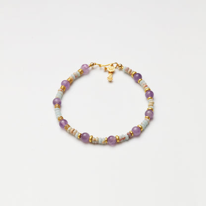 Amethyst Round Bead & Blue Snake Skin Stone Abacus Bead Bracelet