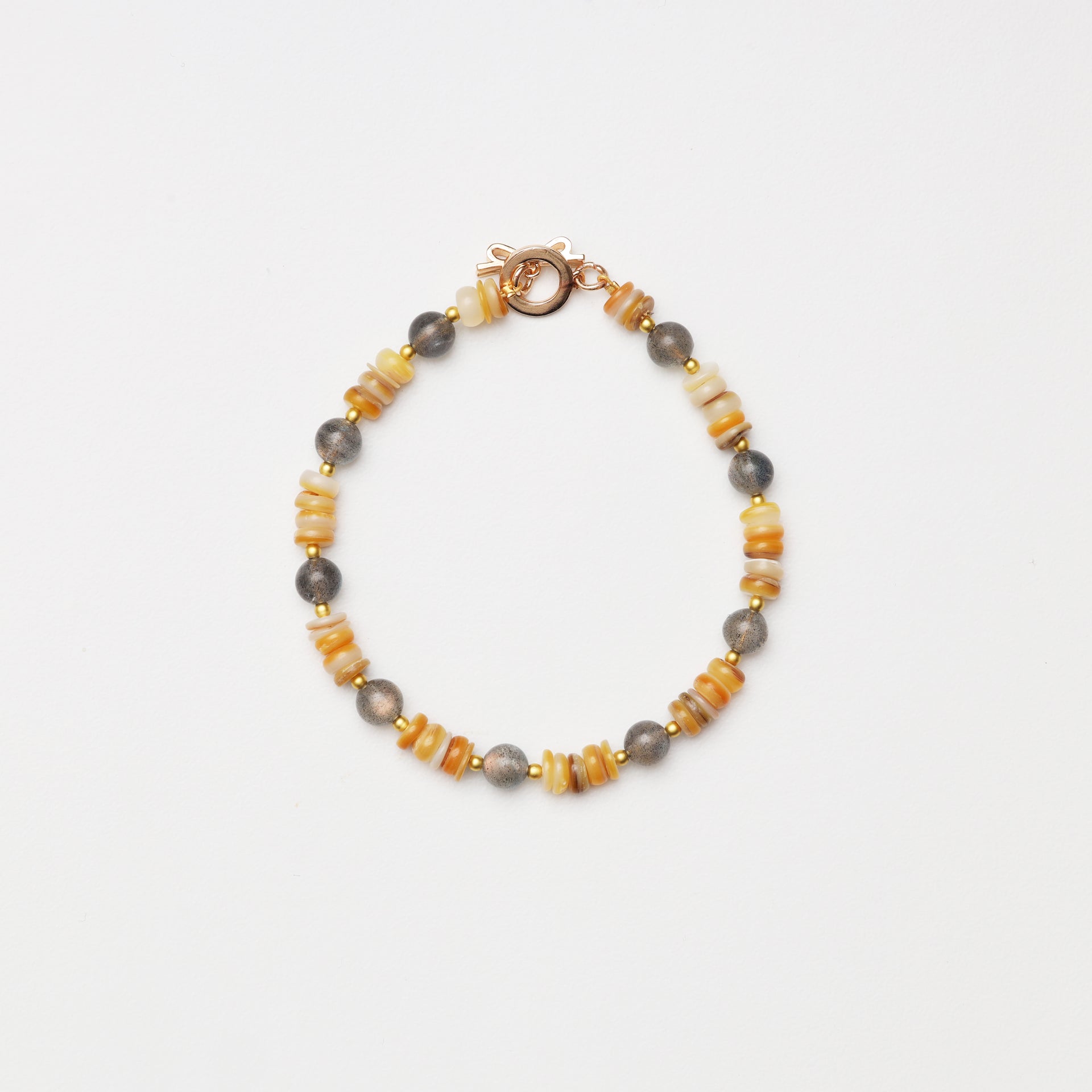 Grey Moonstone Round Bead with Mother-of-Pearl Spacer Chips