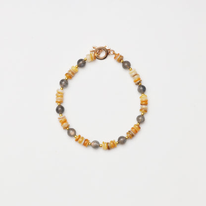 Grey Moonstone Round Bead with Mother-of-Pearl Spacer Chips