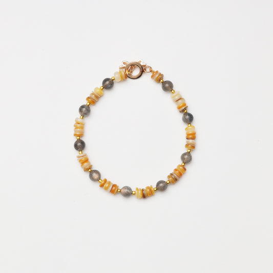 Grey Moonstone Round Bead with Mother-of-Pearl Spacer Chips