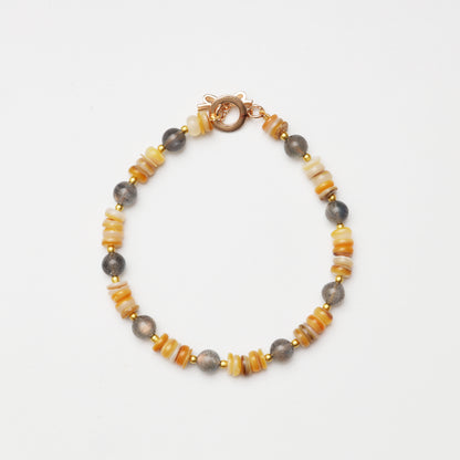 Grey Moonstone Round Bead with Mother-of-Pearl Spacer Chips
