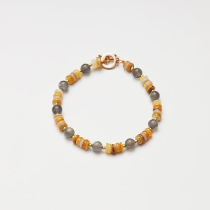 Grey Moonstone Round Bead with Mother-of-Pearl Spacer Chips