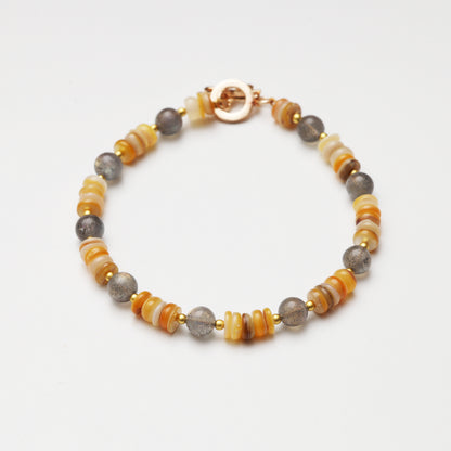 Grey Moonstone Round Bead with Mother-of-Pearl Spacer Chips