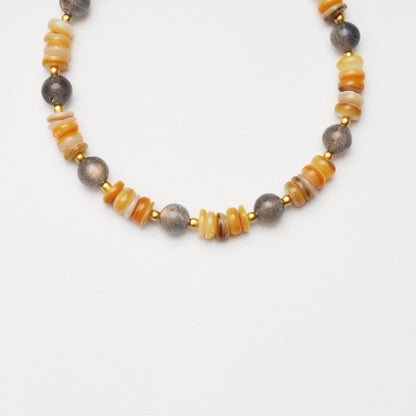 Grey Moonstone Round Bead with Mother-of-Pearl Spacer Chips