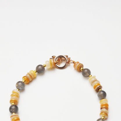 Grey Moonstone Round Bead with Mother-of-Pearl Spacer Chips