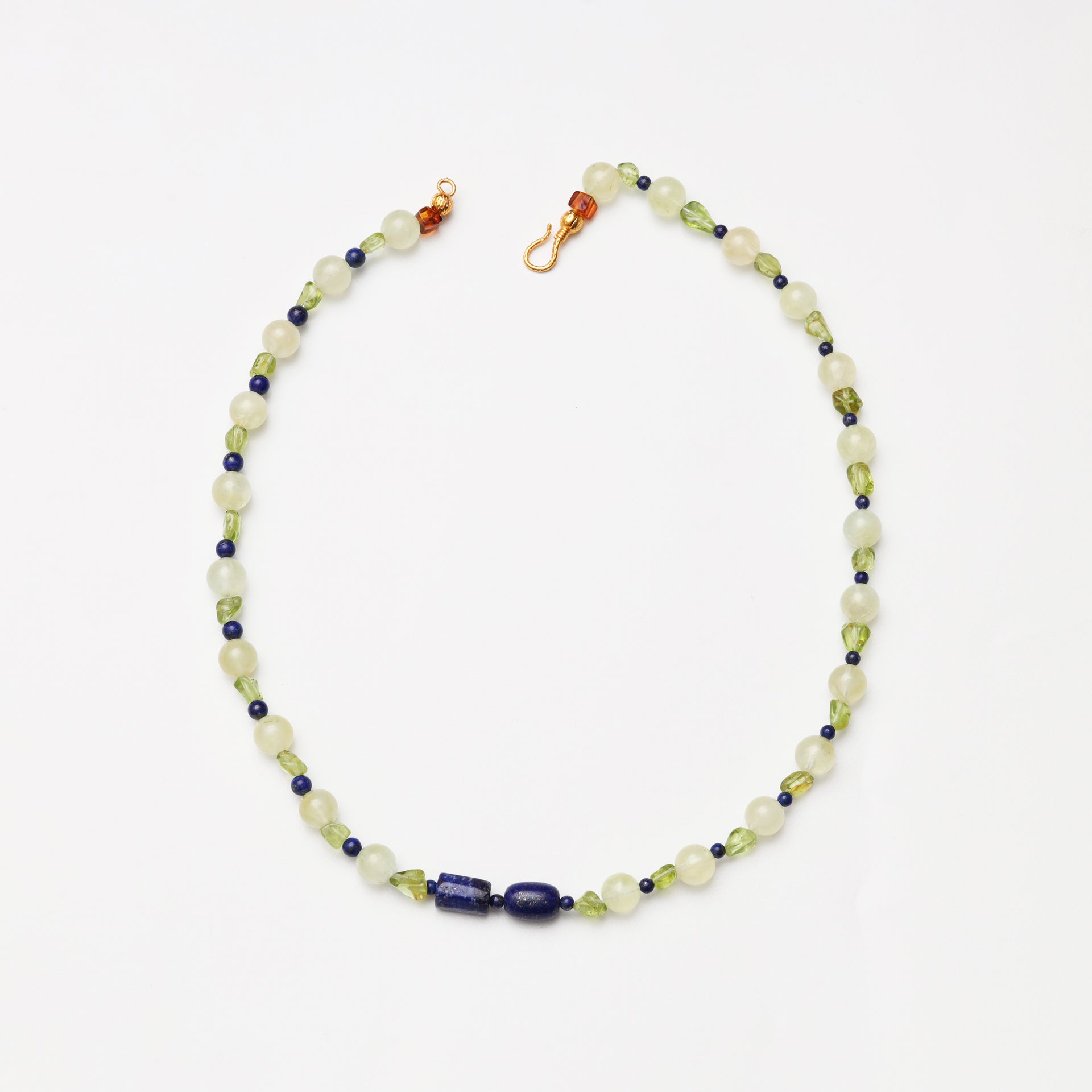 Prehnite Round Bead, Peridot Freeform & Lapis Lazuli Necklace